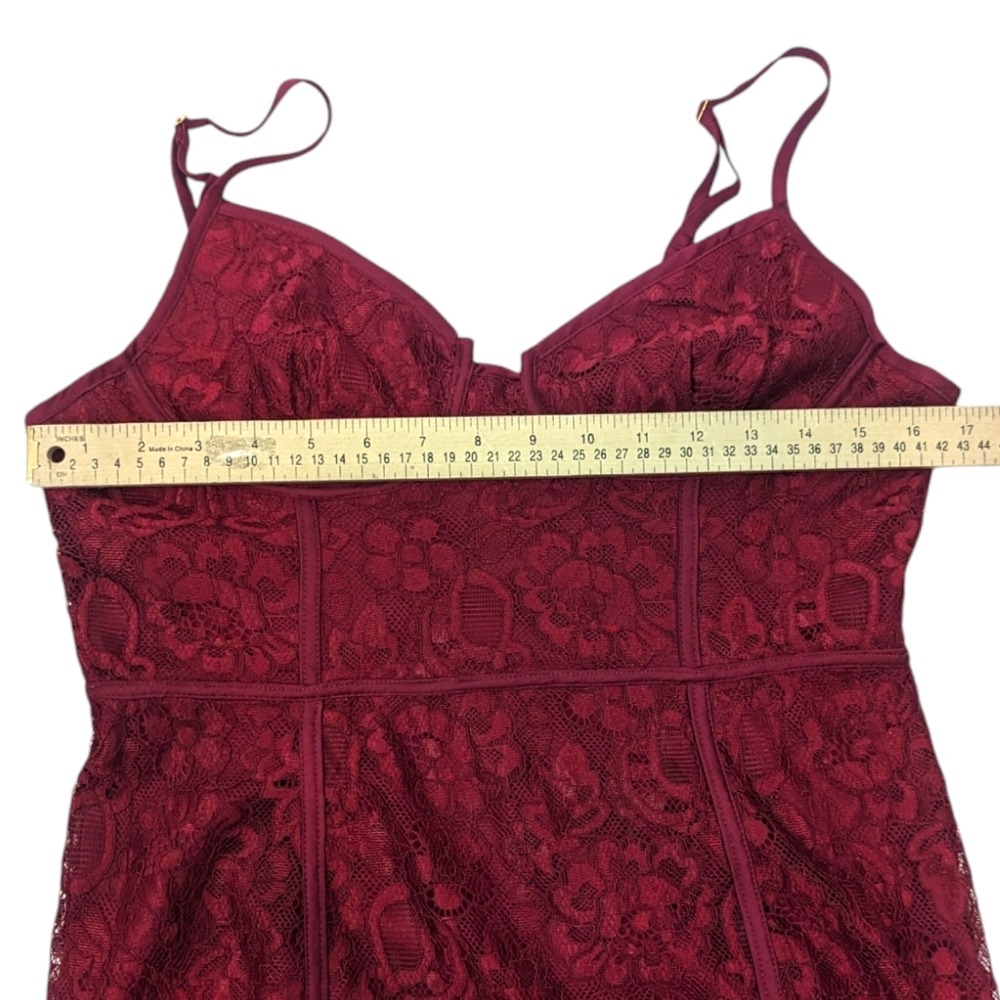 Lulus Lace Spaghetti Strace Dress NEW Womens Medium Red Lace Midi Sheath - Picture 9 of 13
